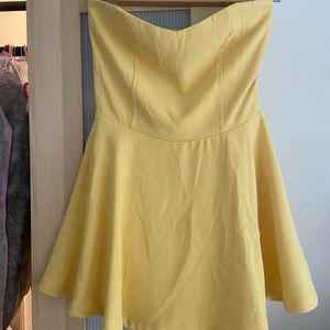 Yellow strapless tube top dress skort mini skirt w/ pockets summer small